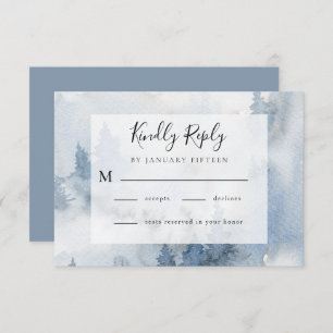 Winter Forest Dusty Blue Waterverf Wedding   RSVP Kaartje