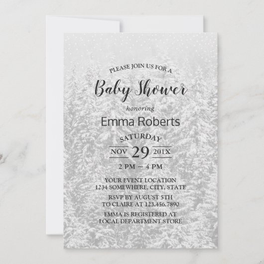 Winter Forest Elegant Snow White Baby shower Kaart (Voorkant)