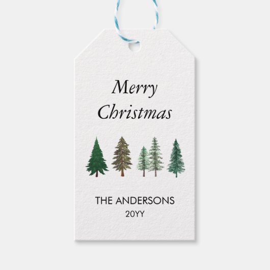 Winter Forest Elegante Pine Trees Kerstmis Cadeaulabel (Voorkant)