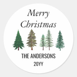 Winter Forest Elegante Pine Trees Kerstmis Ronde Sticker