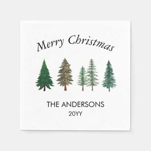 Winter Forest Elegante Pine Trees Kerstmis Servet (Voorkant)