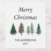 Winter Forest Elegante Pine Trees Kerstmis Wijn Etiket (Enkel label)