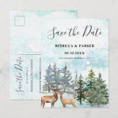 Winter Forest en deers Save the Date briefkaart (Voorkant / Achterkant)