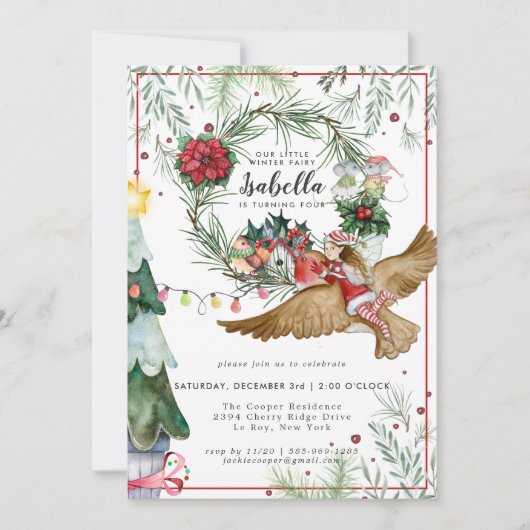 Winter Forest Fairy Birthday Invitation Kaart (Voorkant)