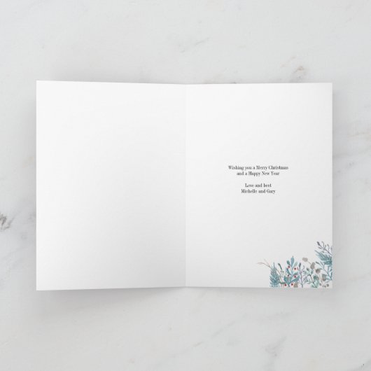 Winter Forest Foliage Arch Photo Elegant Script Feestdagen Kaart (Binnen)