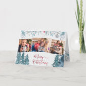Winter Forest Foliage Elegant Script 3 Foto Feestdagen Kaart (Voorkant)