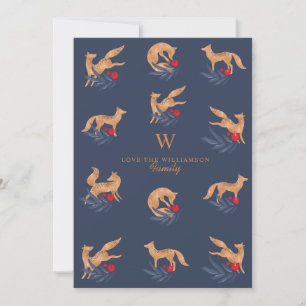Winter Forest Foxes & Festive Foliage Monogram Feestdagenkaart