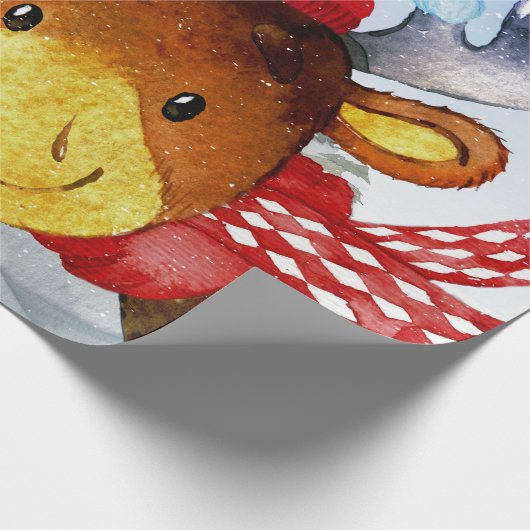 Winter Forest Friends Deer Illustration Cadeaupapier (Hoek)