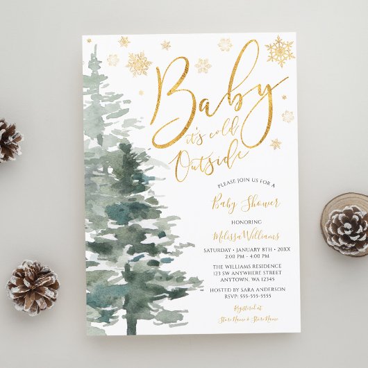 Winter Forest Gold Het is koud buiten Baby shower Kaart