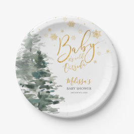 Winter Forest Gold Het is koud buiten Baby shower Papieren Bordje
