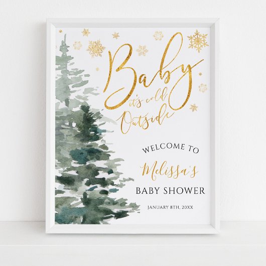 Winter Forest Gold Het is koud buiten Baby shower Poster