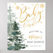Winter Forest Gold Het is koud buiten Baby shower Poster (Voorkant)