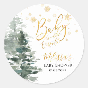 Winter Forest Gold Het is koud buiten Baby shower Ronde Sticker