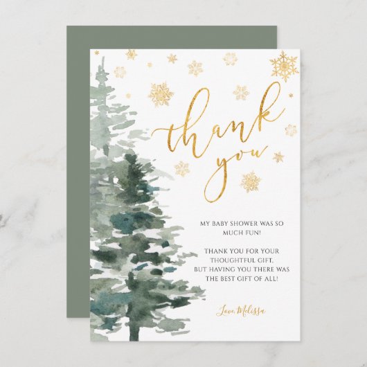 Winter Forest Gold Het is koud buiten vlak Bedankkaart (Voorkant / Achterkant)