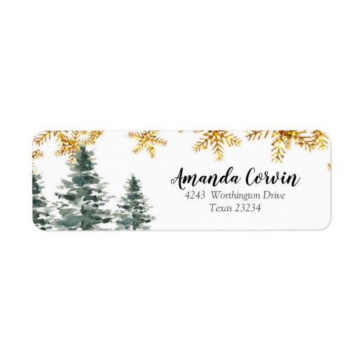 Winter Forest Gold Snowflake Address Label (Voorkant)