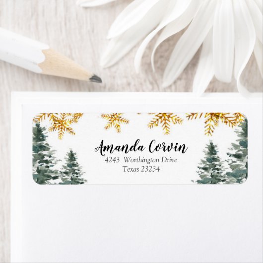 Winter Forest Gold Snowflake Address Label (Insitu)