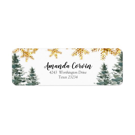 Winter Forest Gold Snowflake Address Label (Voorkant)