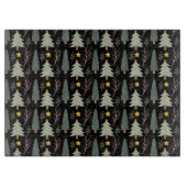 Winter Forest Green Trees kerstpattern Black Snijplank (Voorkant)