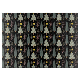 Winter Forest Green Trees kerstpattern Black Snijplank