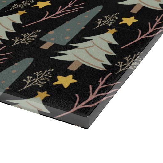Winter Forest Green Trees kerstpattern Black Snijplank (Hoek)