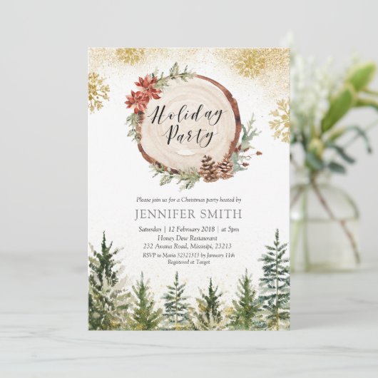 Winter Forest Holiday Kerstfeest Uitnodiging (Staand voorkant)