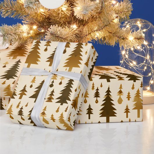 Winter Forest in Gold Wrapping Paper Cadeaupapier (Feestdagen)