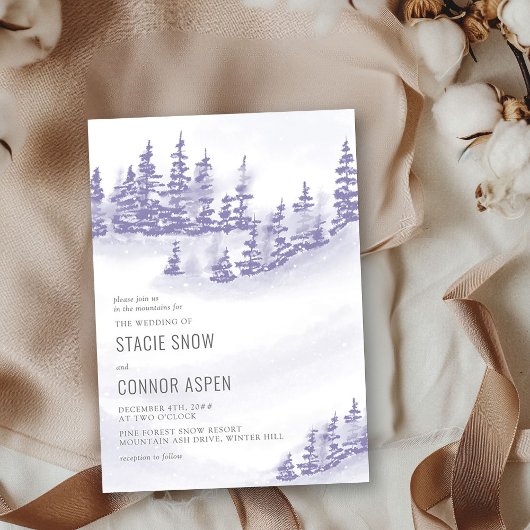 Winter Forest in Snow Lavender Gray Wedding Kaart
