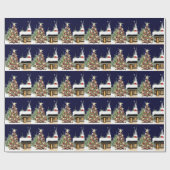 Winter Forest Kerstmis Cabin Holiday Scene Xmas Cadeaupapier (Vlak)