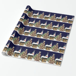 Winter Forest Kerstmis Cabin Holiday Scene Xmas Cadeaupapier