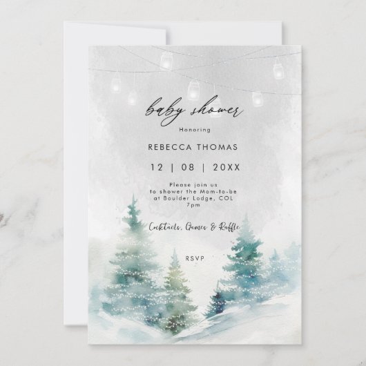 Winter Forest Lantaarns baby shower uitnodiging (Voorkant)