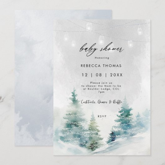 Winter Forest Lantaarns baby shower uitnodiging (Voorkant / Achterkant)