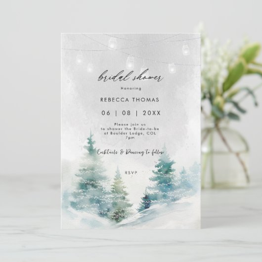 Winter Forest Lantaarns Bruids Douche Uitnodiging (Staand voorkant)