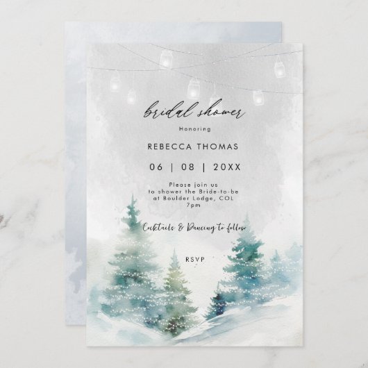 Winter Forest Lantaarns Bruids Douche Uitnodiging (Voorkant / Achterkant)