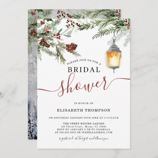 Winter Forest Lantern Bridal Shower Kaart (Voorkant / Achterkant)