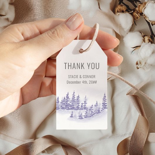 Winter Forest Lavender Wedding Favor Dank je Cadeaulabel
