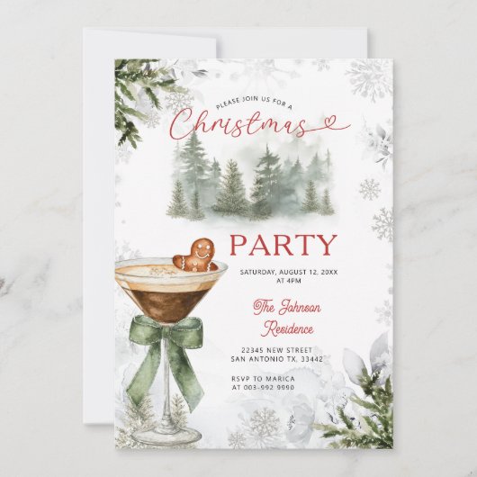 Winter Forest Martini Kerstfeest Uitnodiging (Voorkant)