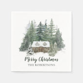 Winter Forest Merry Kerstmis Rustic Cabin Servet (Voorkant)
