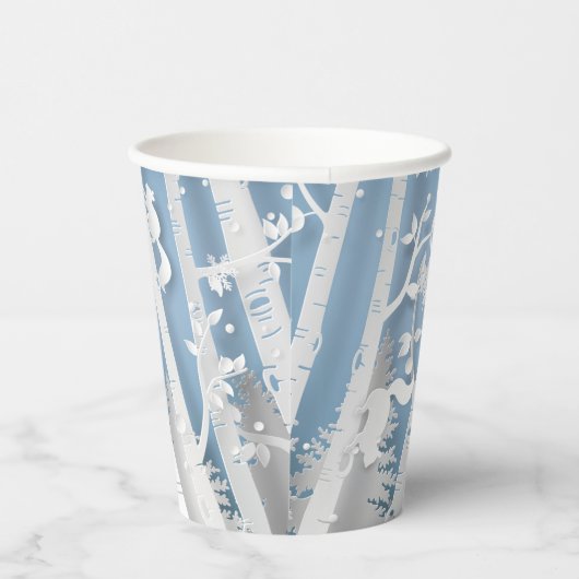 Winter Forest met Squirrels Papercut Coffee Mok Papieren Bekers (Rechts)