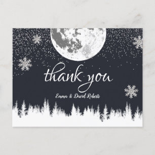 Winter Forest Moon & Snowflakes Wedding Dank u Briefkaart