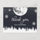 Winter Forest Moon & Snowflakes Wedding Dank u Briefkaart (Voorkant)