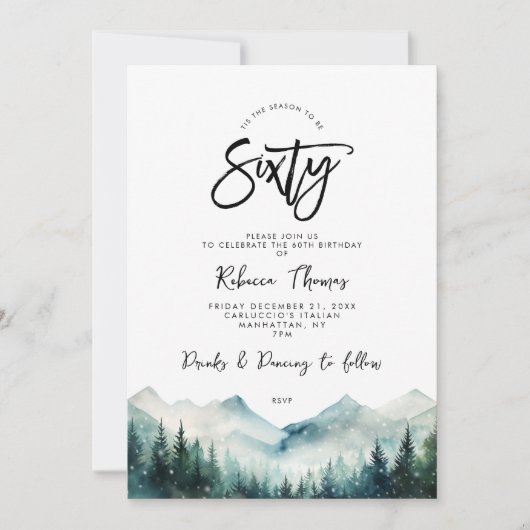 Winter Forest Mountain 60e verjaardag uitnodiging (Voorkant)