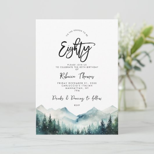 Winter Forest Mountain 80e verjaardag Kaart (Staand voorkant)