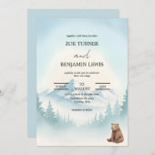Winter Forest Mountain Bear Watercolor Wedding Kaart (Voorkant / Achterkant)