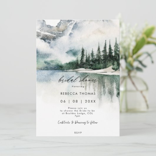 Winter Forest Mountain bruids douche uitnodiging (Staand voorkant)