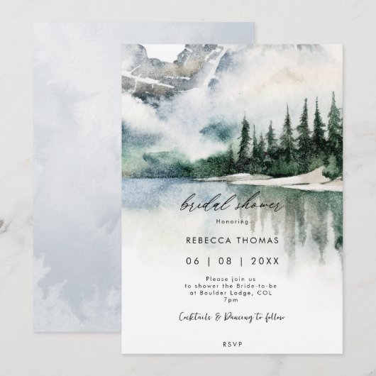 Winter Forest Mountain bruids douche uitnodiging (Voorkant / Achterkant)