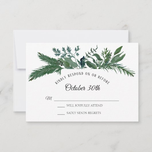 Winter Forest Mountain Foliage Leaf RSVP Weddensch Kaart (Voorkant)
