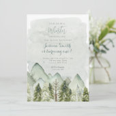 Winter Forest Mountain Onederland 1e verjaardag Kaart (Staand voorkant)