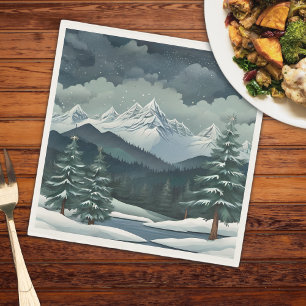 Winter Forest Mountain Scene Servet