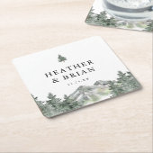 Winter Forest Mountain Wedding Bar Kartonnen Onderzetters (Schuin)