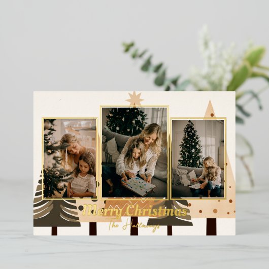 Winter Forest Neutral 3 Foto Folie Vakantie Kaart (Staand Voorkant)